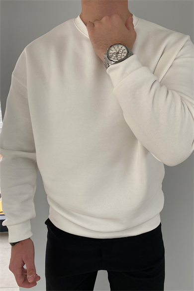 BEYAZ BİSİKLET YAKA OVERSIZE BASİC SWEATSHİRT