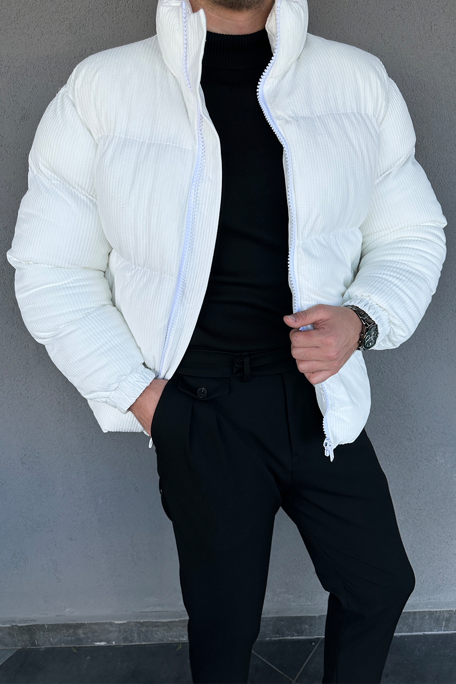 BEYAZ KADİFE ŞİŞME MONT