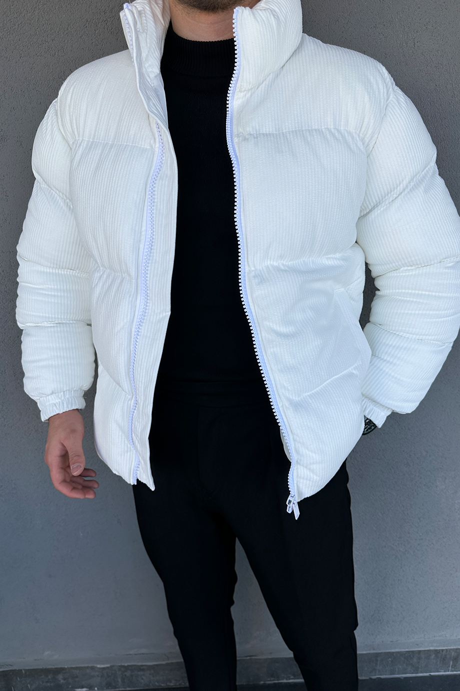 BEYAZ KADİFE ŞİŞME MONT