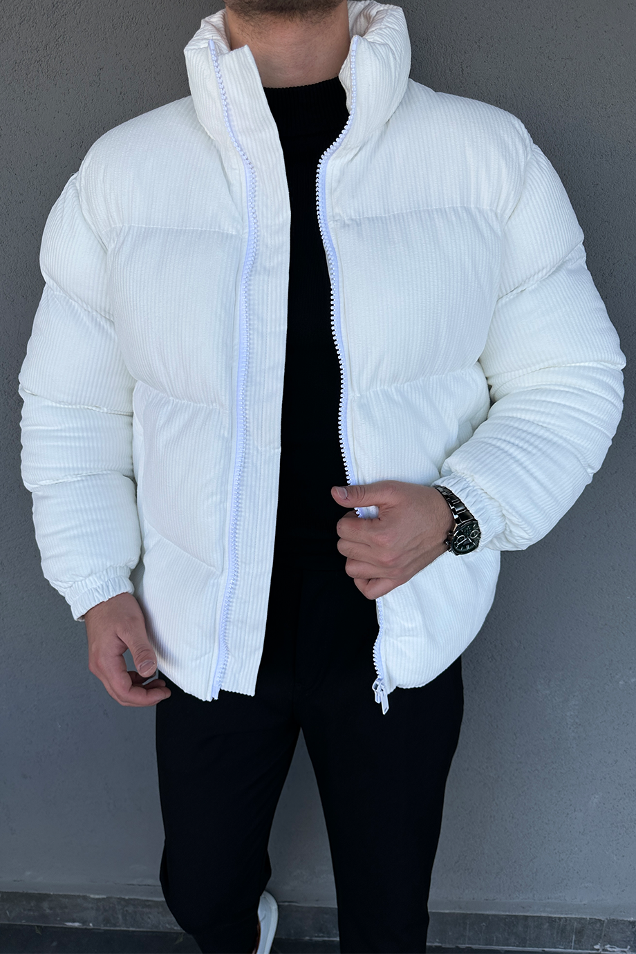 BEYAZ KADİFE ŞİŞME MONT