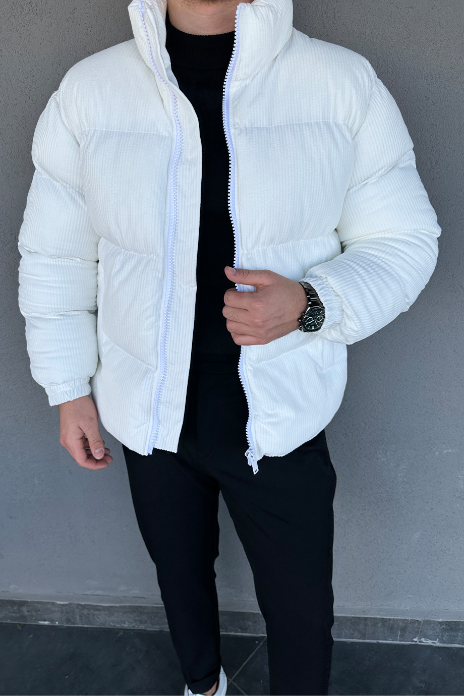 BEYAZ KADİFE ŞİŞME MONT