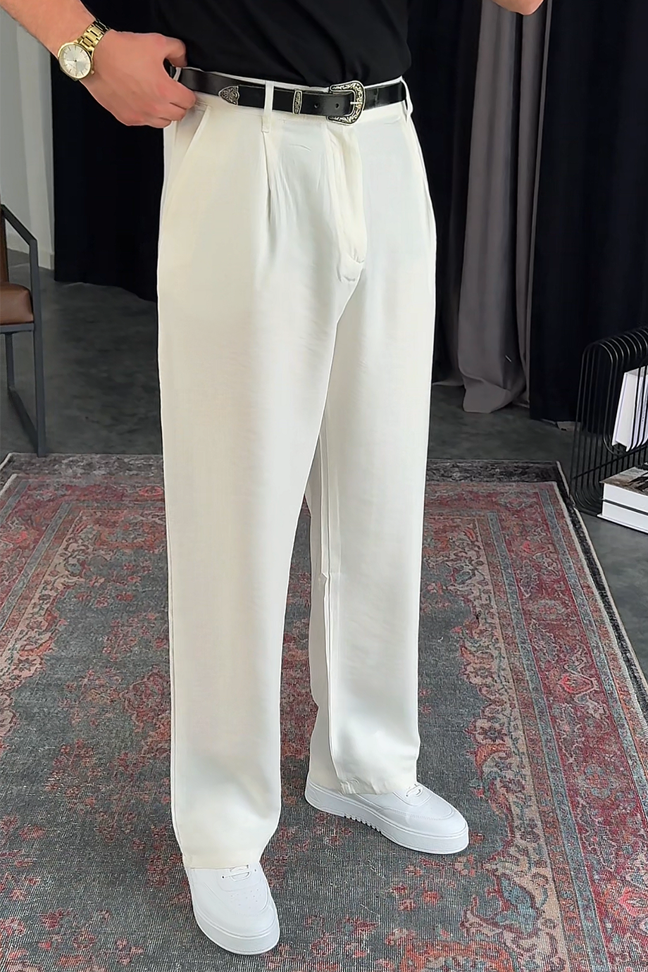 BEYAZ MODAL KUMAŞ BAGGY PANTALON