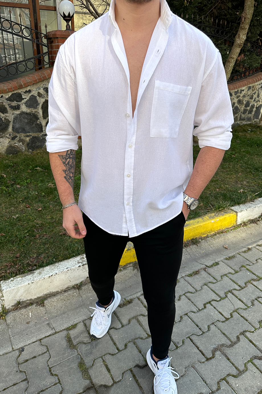 BEYAZ OVERSIZE HAM KETEN GÖMLEK