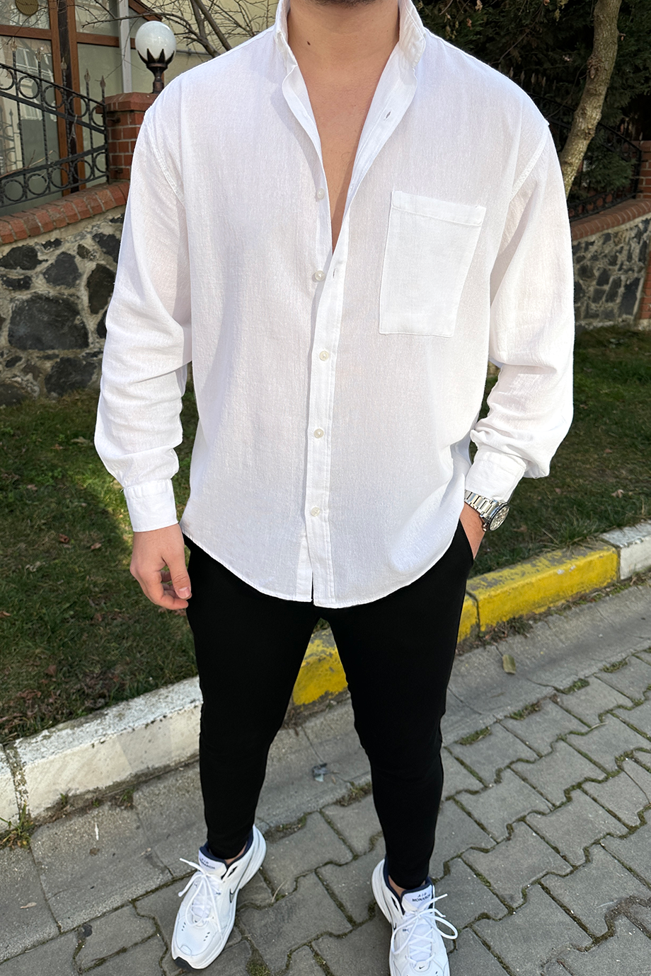 BEYAZ OVERSIZE HAM KETEN GÖMLEK