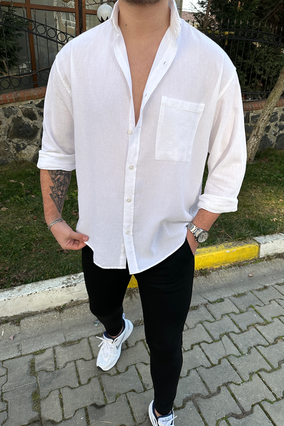 BEYAZ OVERSIZE HAM KETEN GÖMLEK