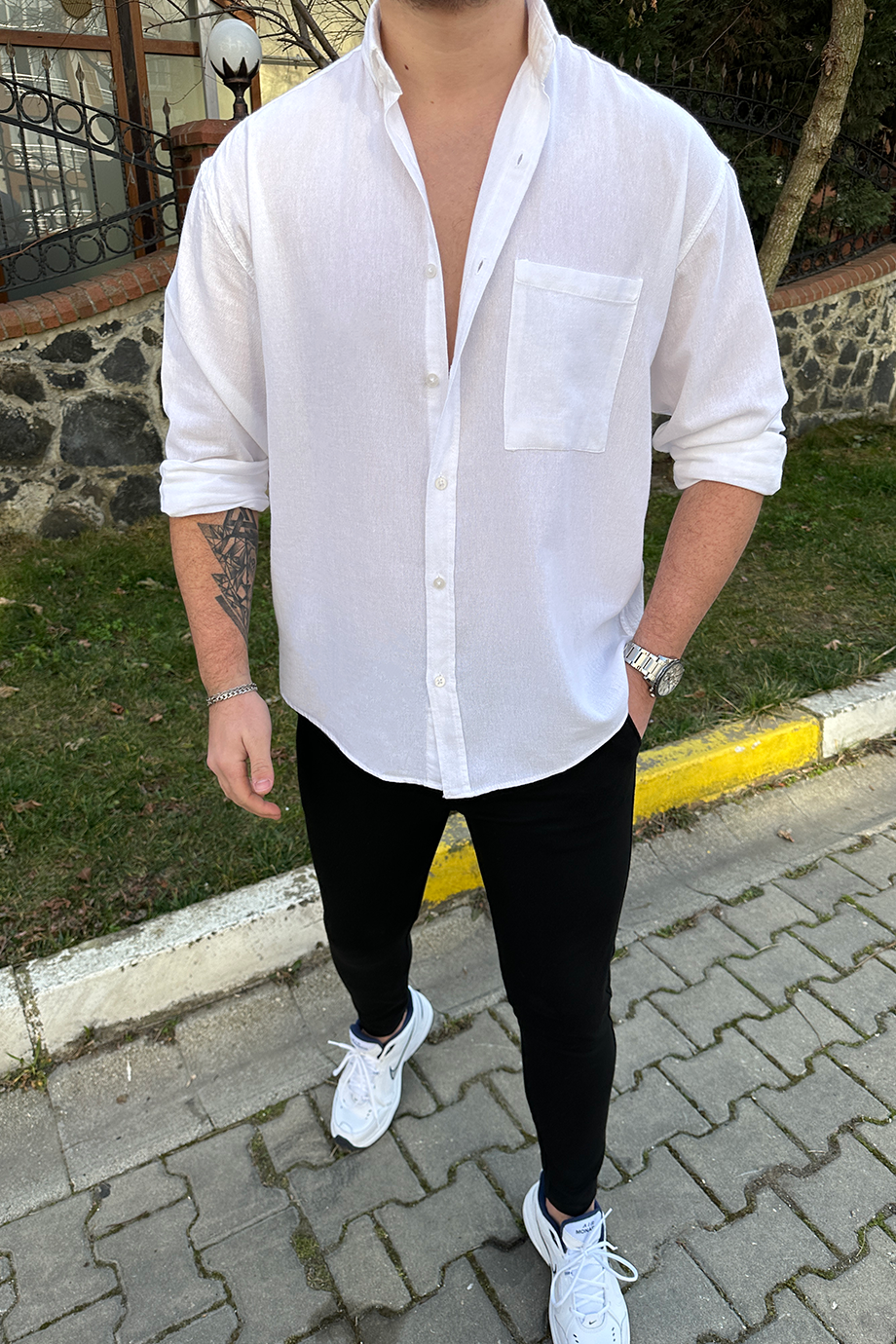 BEYAZ OVERSIZE HAM KETEN GÖMLEK