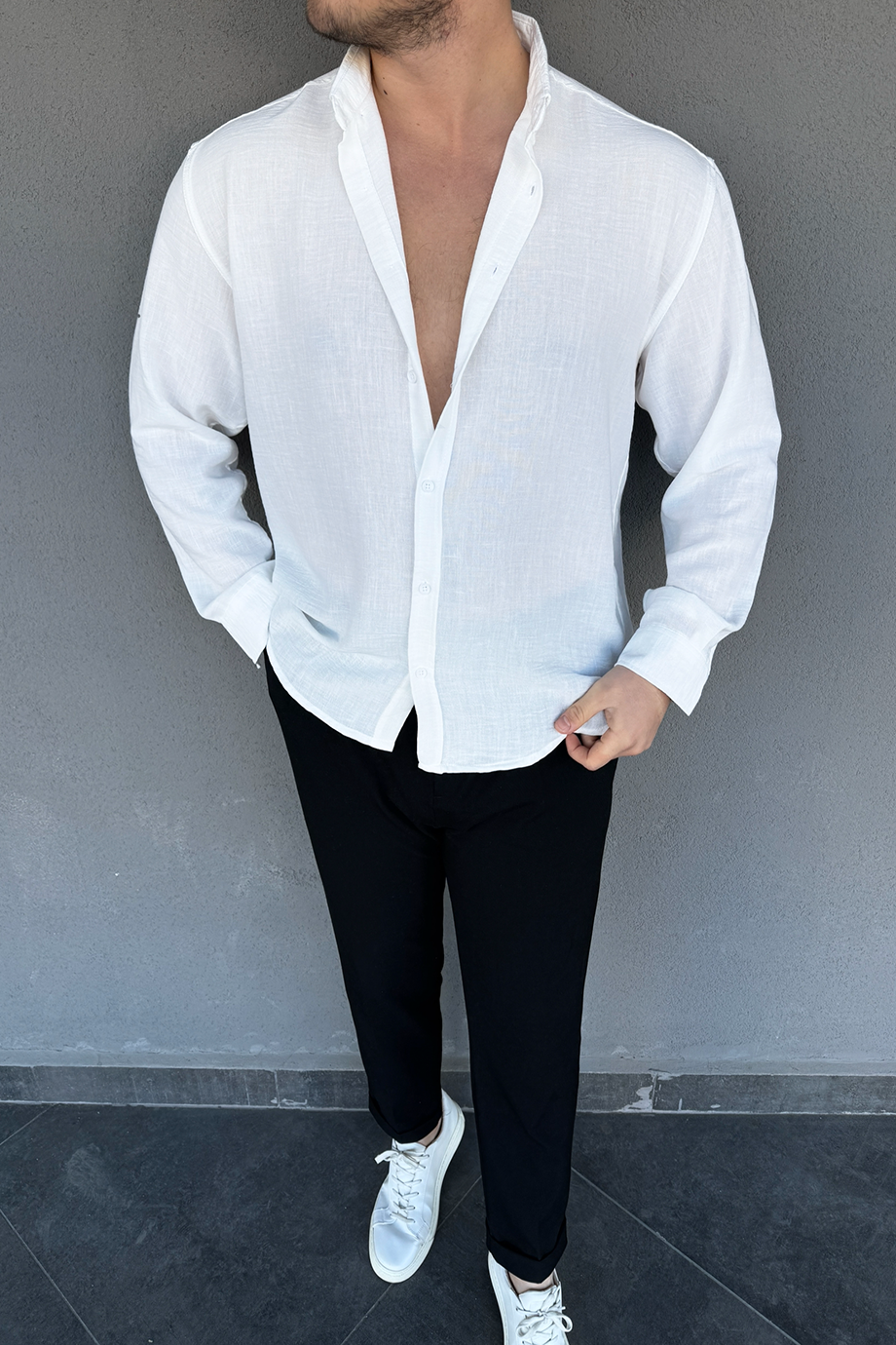 BEYAZ OVERSIZE KALIP PREMİUM GÖMLEK