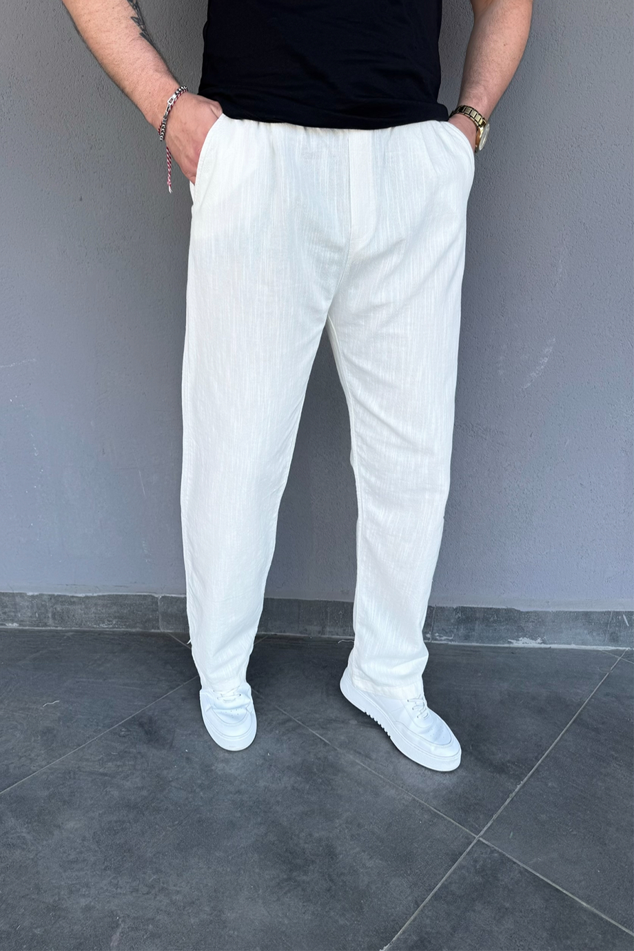 BEYAZ PAMUK KETEN BAGGY PANTALON