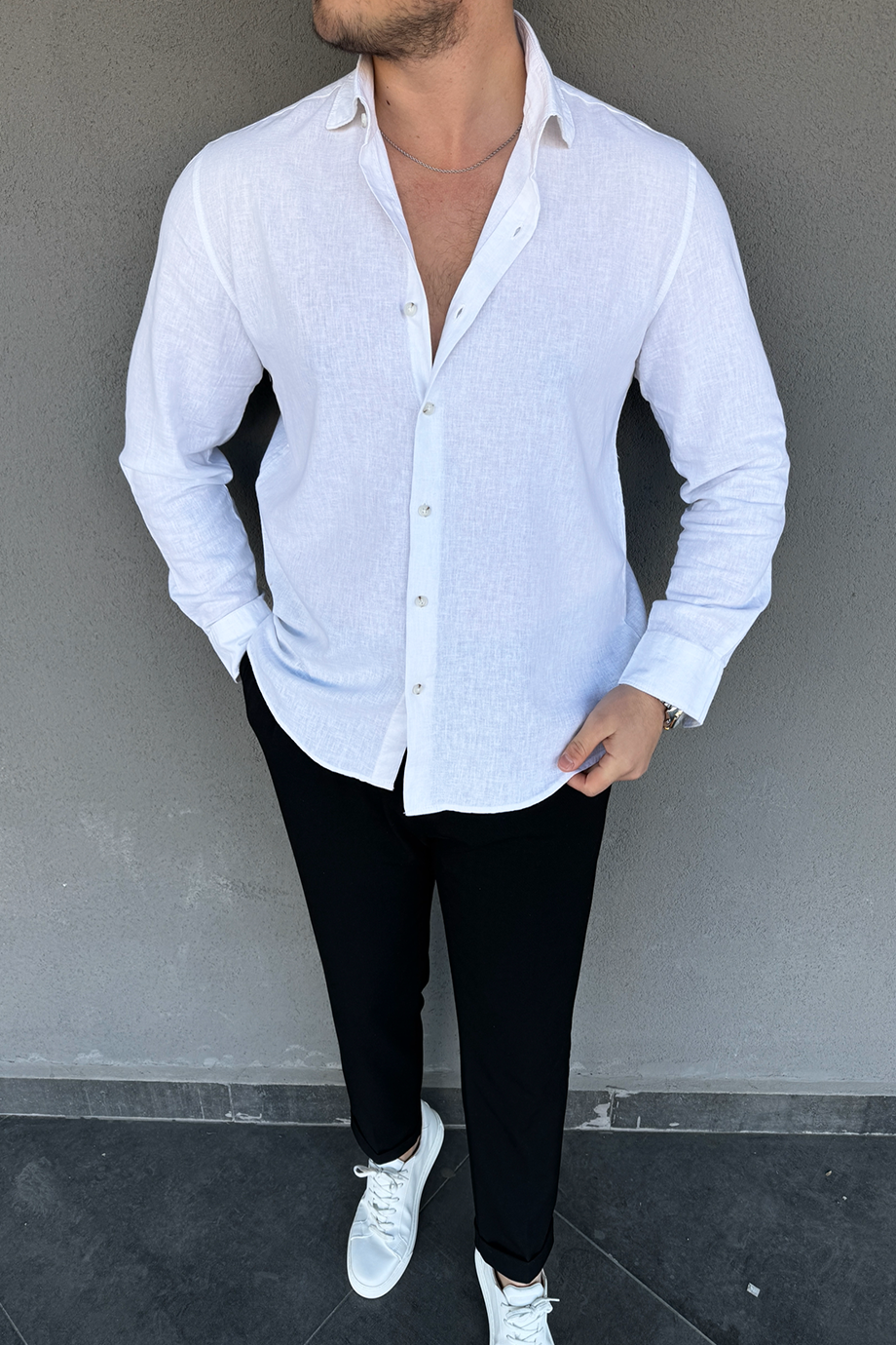 BEYAZ REGULAR FİT PREMİUM SERİ KETEN GÖMLEK