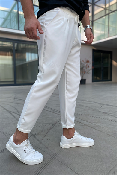 BEYAZ ZİNCİR DETAYLI RAHAT KALIP PANTALON
