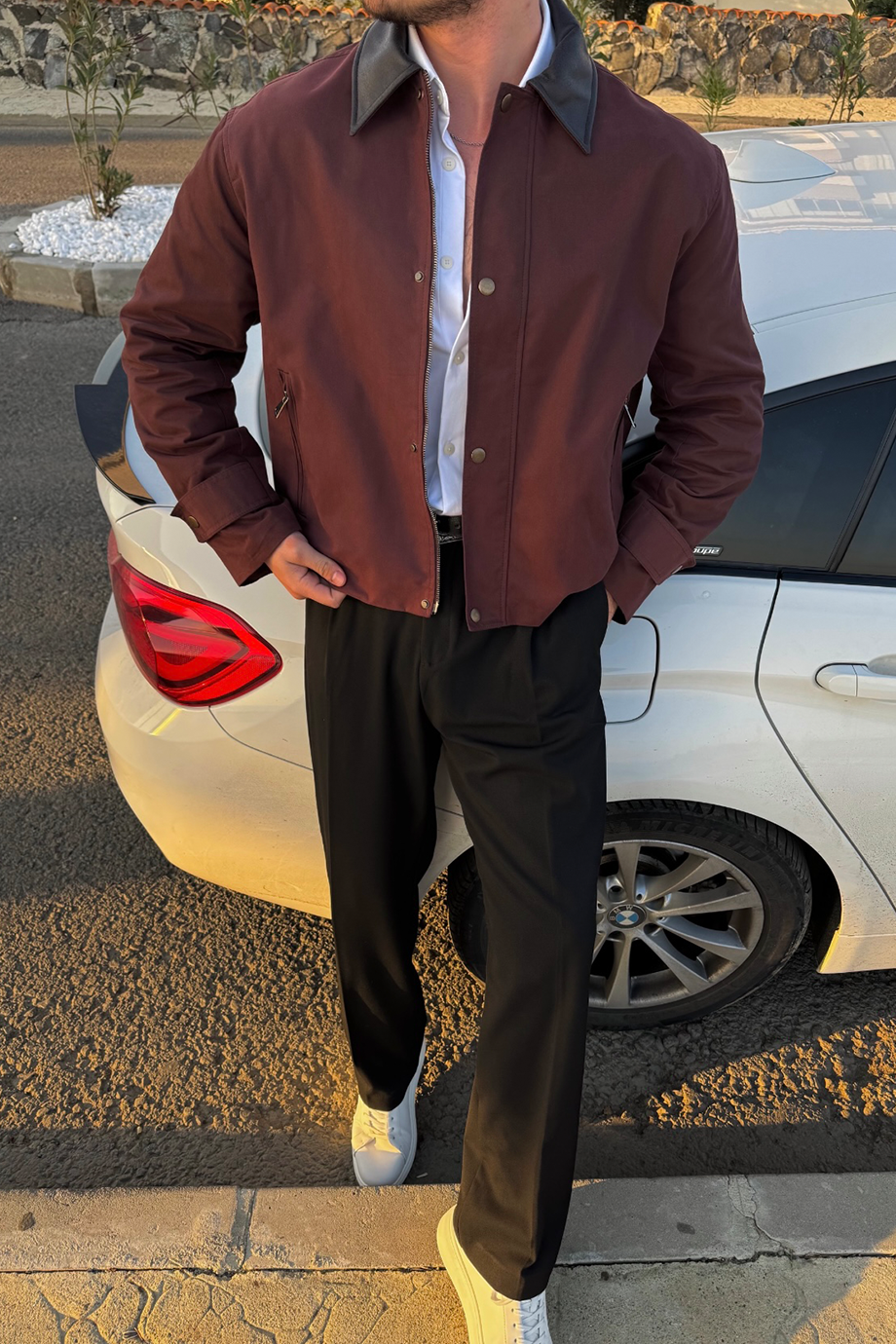 BORDO PREMİUM DERİ YAKA OVERSİZE MONT