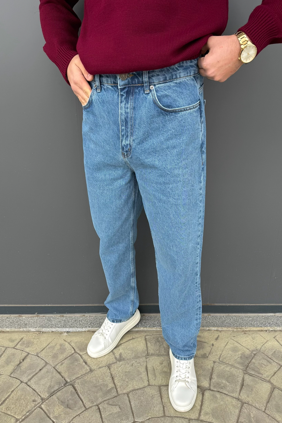 BUZ MAVİSİ BAGGY KALIP KOT PANTALON