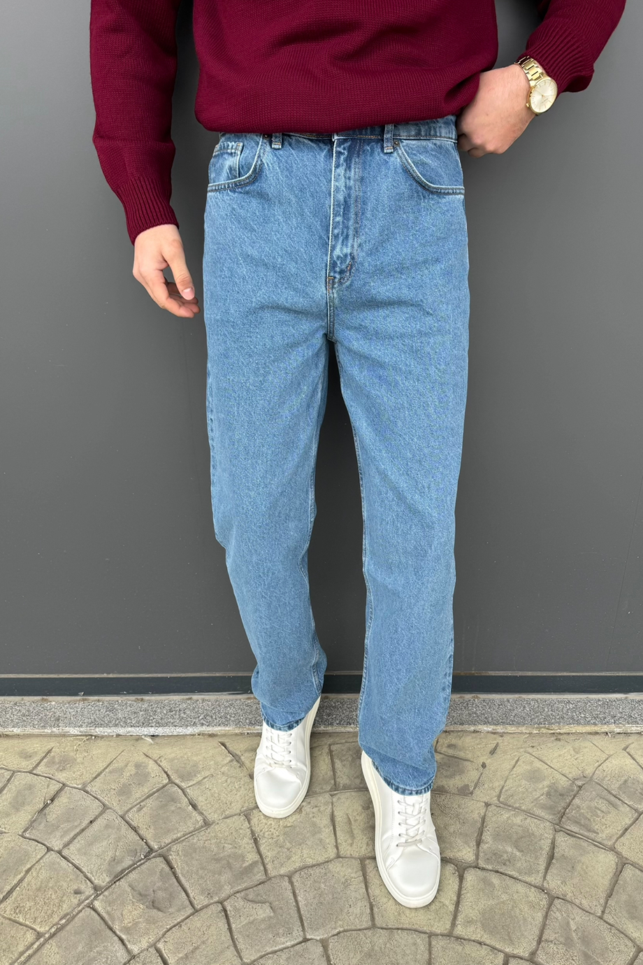 BUZ MAVİSİ BAGGY KALIP KOT PANTALON