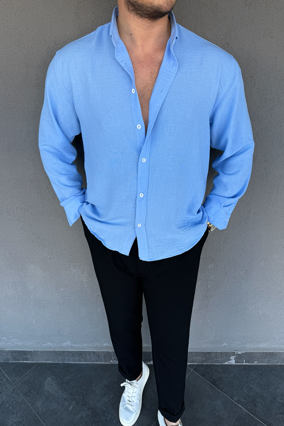 BUZ MAVİSİ OVERSIZE KALIP PREMİUM GÖMLEK