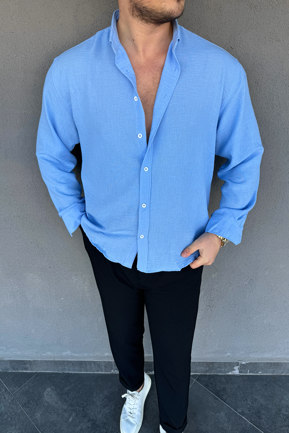 BUZ MAVİSİ OVERSIZE KALIP PREMİUM GÖMLEK