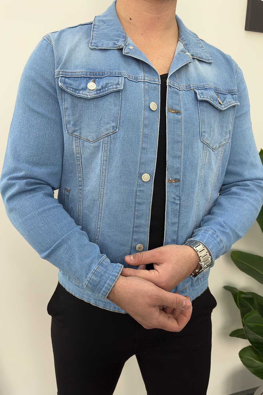 BUZ MAVİSİ YIKAMALI KOT CEKET