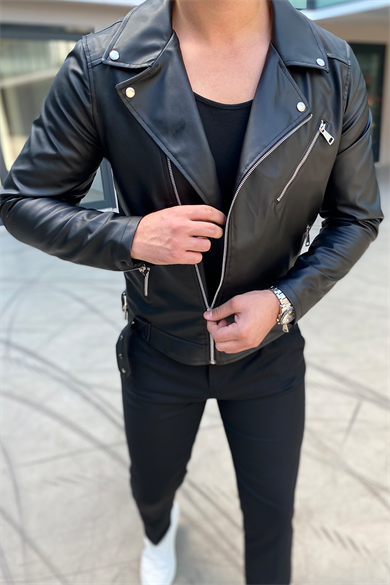 ÖZEL TASARIM ÇAPRAZ FERMUARLI KUZEY DERİ CEKET