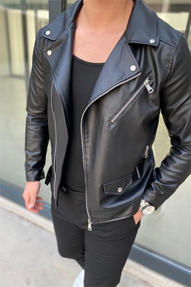 ÖZEL TASARIM ÇAPRAZ FERMUARLI KUZEY DERİ CEKET