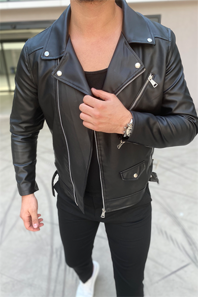 ÖZEL TASARIM ÇAPRAZ FERMUARLI KUZEY DERİ CEKET