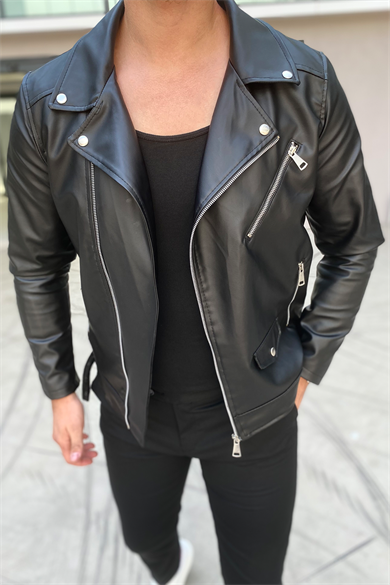 ÖZEL TASARIM ÇAPRAZ FERMUARLI KUZEY DERİ CEKET