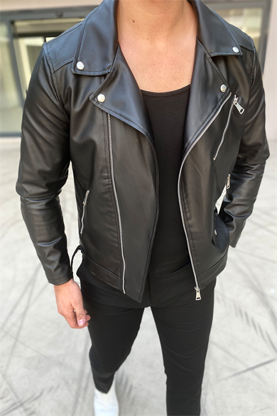 ÖZEL TASARIM ÇAPRAZ FERMUARLI KUZEY DERİ CEKET