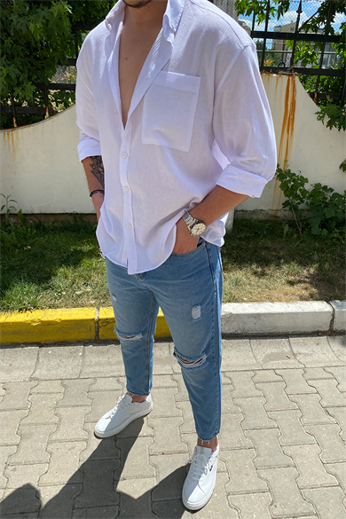 DİZ YIRTIK LAZER DETAYLI BOYFRIEND KOT PANTALON