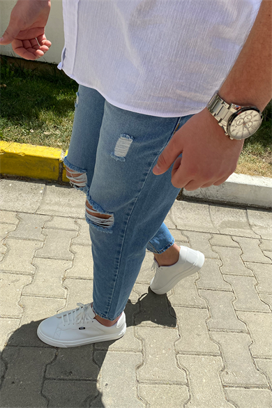 DİZ YIRTIK LAZER DETAYLI BOYFRIEND KOT PANTALON