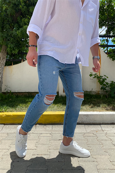 DİZ YIRTIK LAZER DETAYLI BOYFRIEND KOT PANTALON