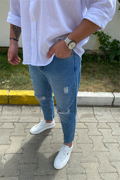 DİZ YIRTIK LAZER DETAYLI BOYFRIEND KOT PANTALON