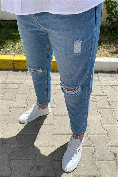 DİZ YIRTIK LAZER DETAYLI BOYFRIEND KOT PANTALON