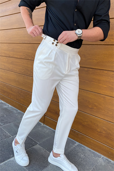 EKRU İTALYAN KESİM DOUBLE PAÇA DÜĞMELİ PANTOLON