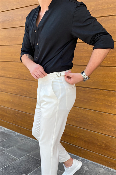 EKRU İTALYAN KESİM DOUBLE PAÇA DÜĞMELİ PANTOLON