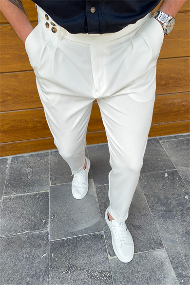 EKRU İTALYAN KESİM DOUBLE PAÇA DÜĞMELİ PANTOLON