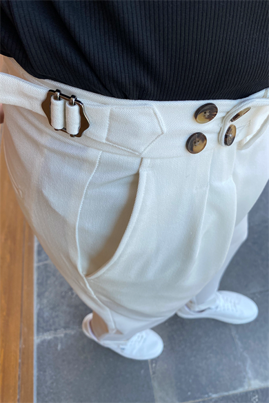 EKRU İTALYAN KESİM DOUBLE PAÇA DÜĞMELİ PANTOLON
