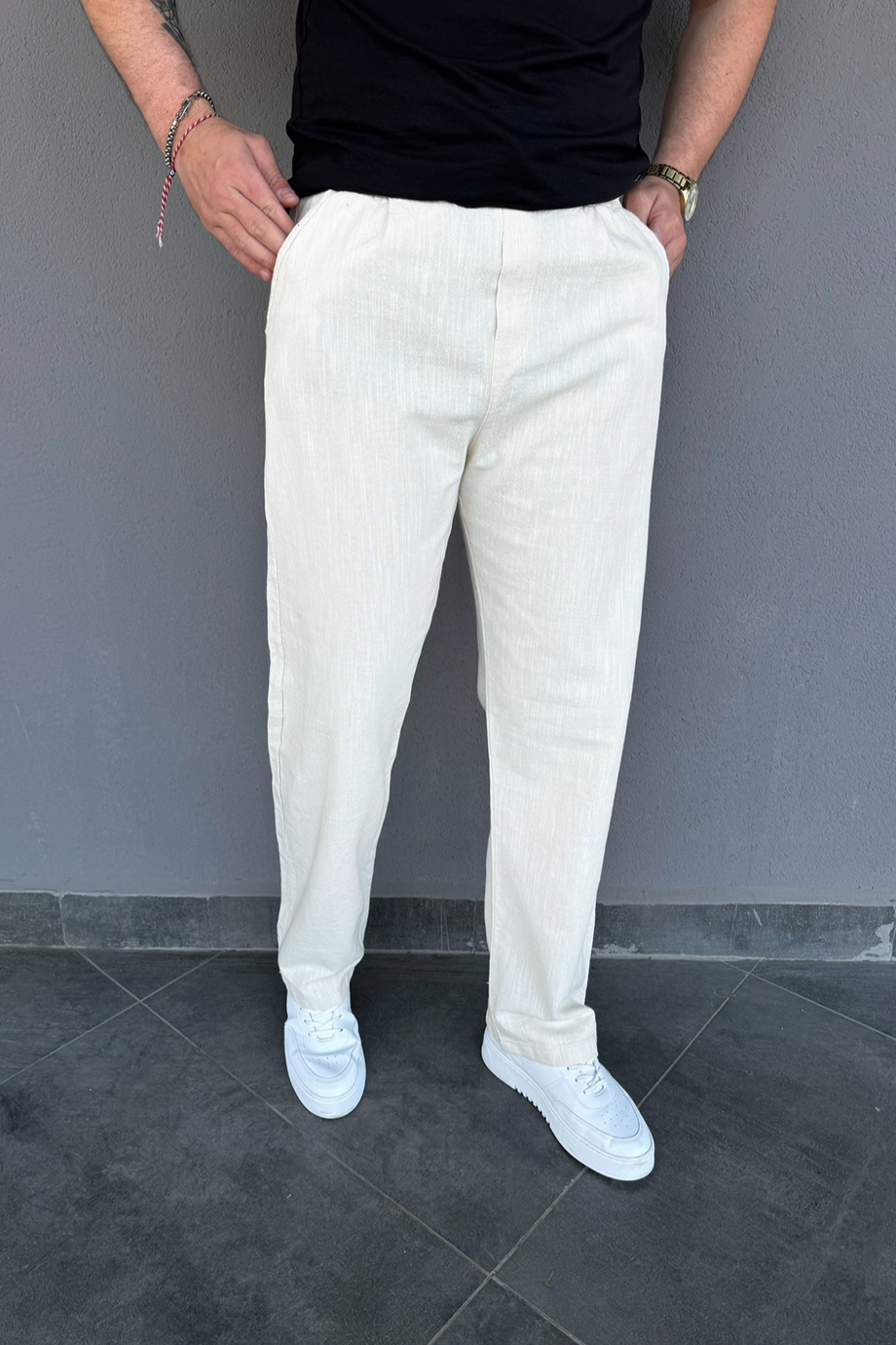 EKRU PAMUK KETEN BAGGY PANTALON