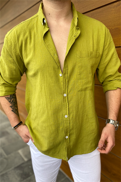 FISTIK YEŞİLİ HAM KETEN OVERSIZE GÖMLEK