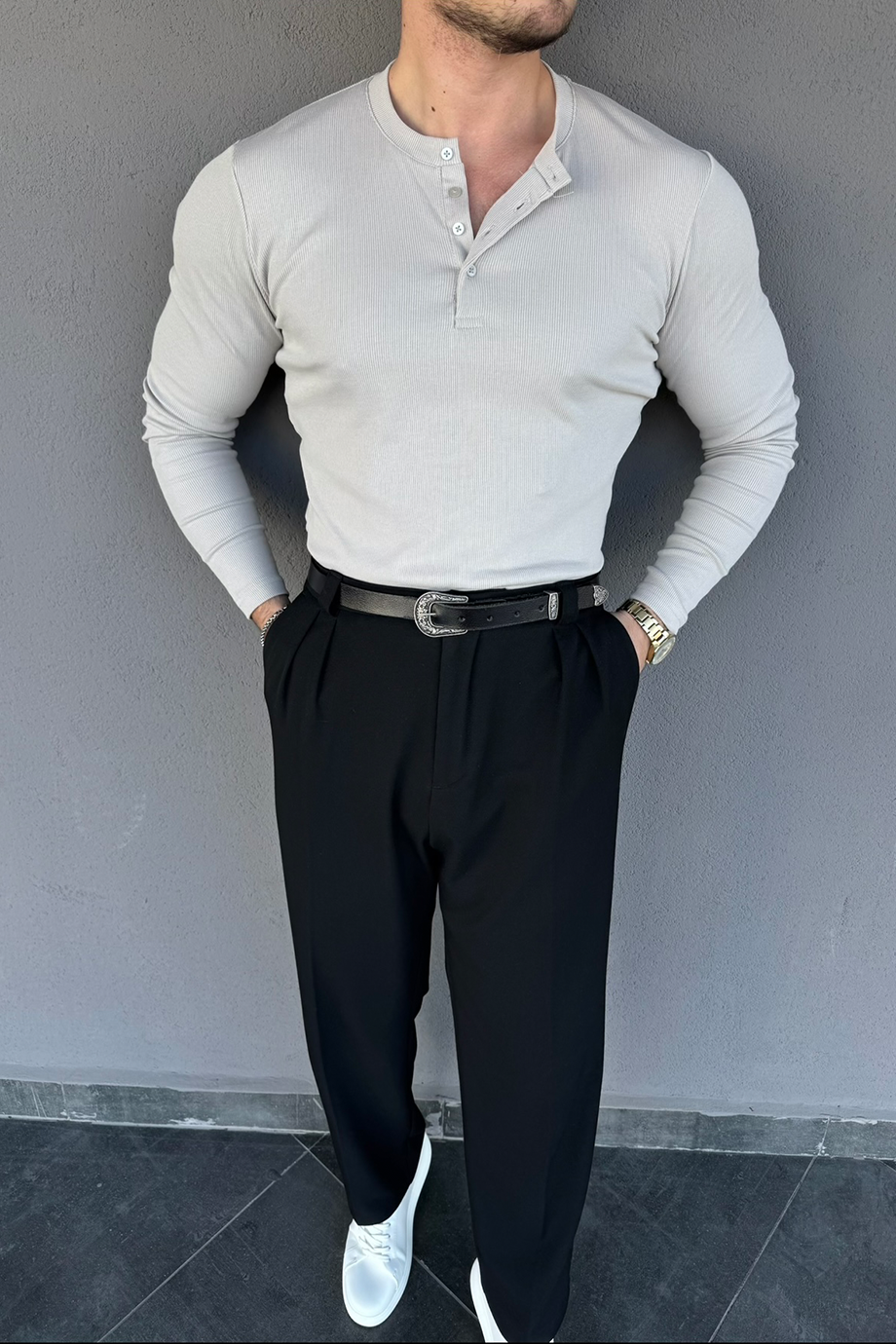 GRİ 4 DÜĞMELİ SIFIR YAKA TRİKO