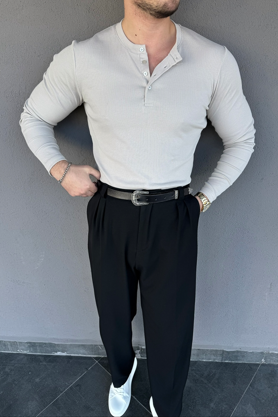 GRİ 4 DÜĞMELİ SIFIR YAKA TRİKO