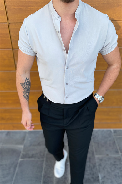 GRİ HAKİM YAKA KISA KOLLU GÖMLEK