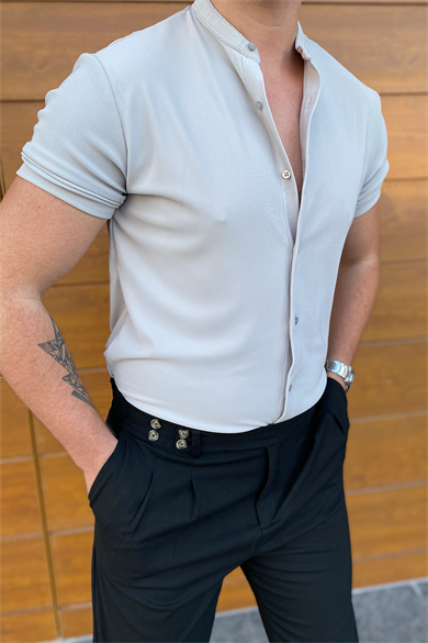 GRİ HAKİM YAKA KISA KOLLU GÖMLEK