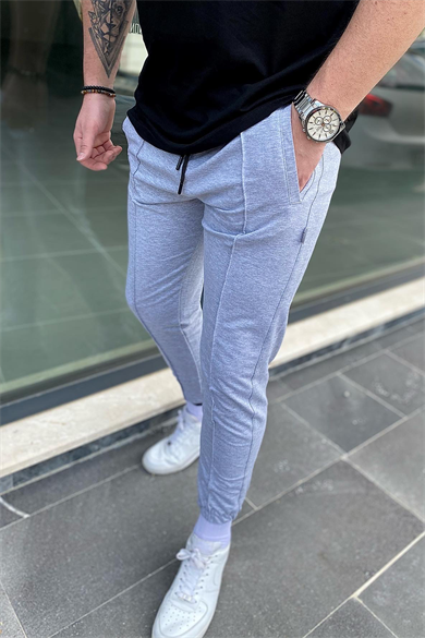 GRİ LASTİK PAÇA BASİC ÇİZGİLİ EŞOFMAN