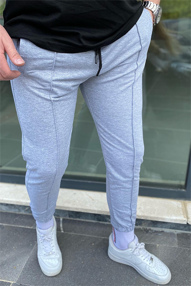 GRİ LASTİK PAÇA BASİC ÇİZGİLİ EŞOFMAN