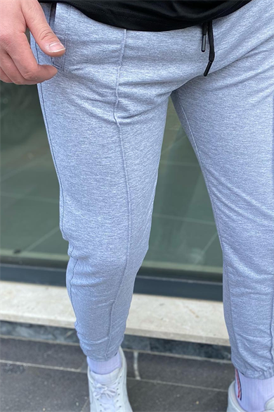 GRİ LASTİK PAÇA BASİC ÇİZGİLİ EŞOFMAN