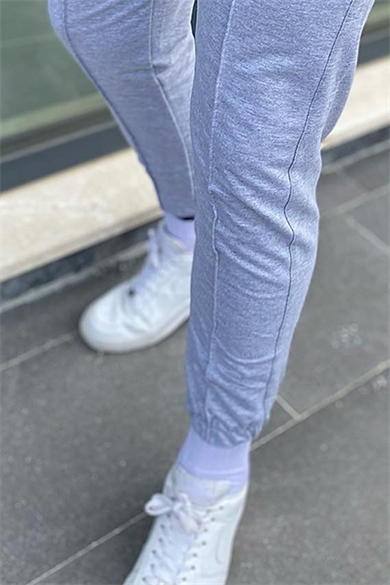 GRİ LASTİK PAÇA BASİC ÇİZGİLİ EŞOFMAN