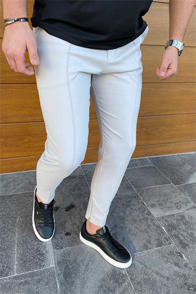 GRİ PAÇA FERMUARLI FULL LİKRALI PANTALON
