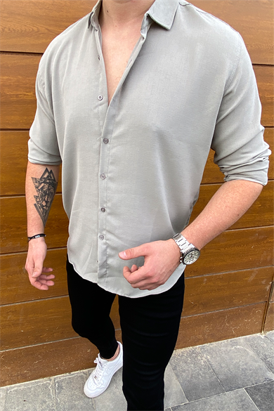 GRİ OVERSIZE POLYSTER GÖMLEK