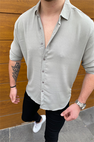 GRİ OVERSIZE POLYSTER GÖMLEK