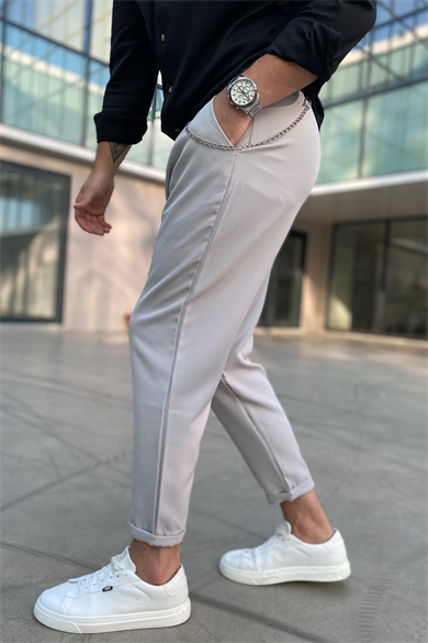 GRİ ZİNCİR DETAYLI RAHAT KALIP PANTALON