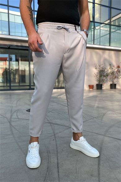 GRİ ZİNCİR DETAYLI RAHAT KALIP PANTALON
