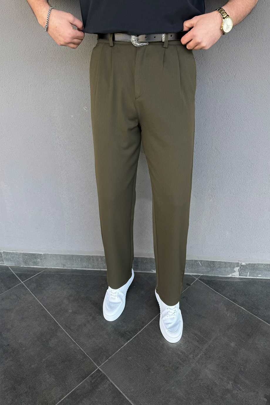 HAKİ BAGGY KALIP KUMAŞ PANTALON